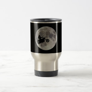 Big foot, big bike and a big bright moon travel mug