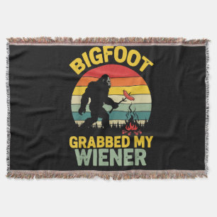 Big Foot Grabbed My Wiener Funny Sasquatch Throw Blanket