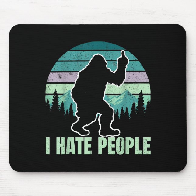 Big Foot I Hate People Middle Finger Sasquatch Ret Mouse Mat (Front)