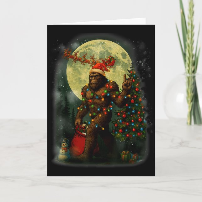 Big Foot Rock On Santa Snowman Christmas Tree Xmas Card (Front)