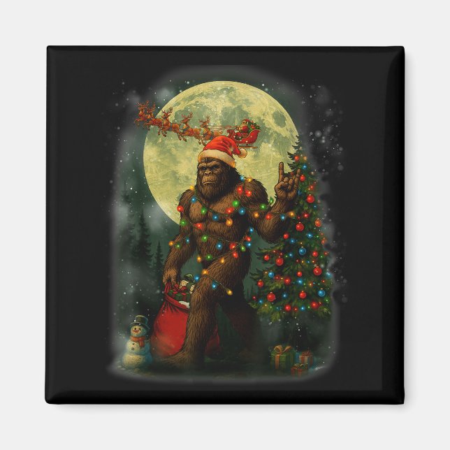Big Foot Rock On Santa Snowman Christmas Tree Xmas Magnet (Front)