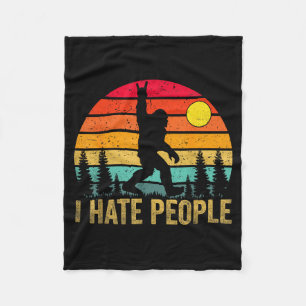 Big Foot Sasquatch I Hate People Funny Bigfoot Vin Fleece Blanket