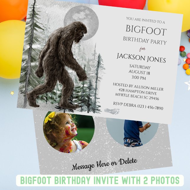 Big Foot/ Sasquatch  Two Photo Birthday Party   Invitation (Creator Uploaded)