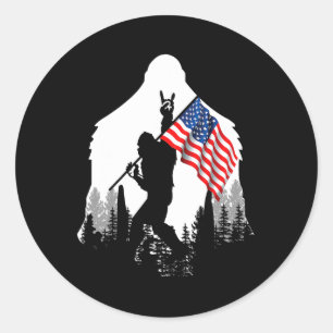 Big Foot Shirt Bigfoot American Flag Patriotic Classic Round Sticker