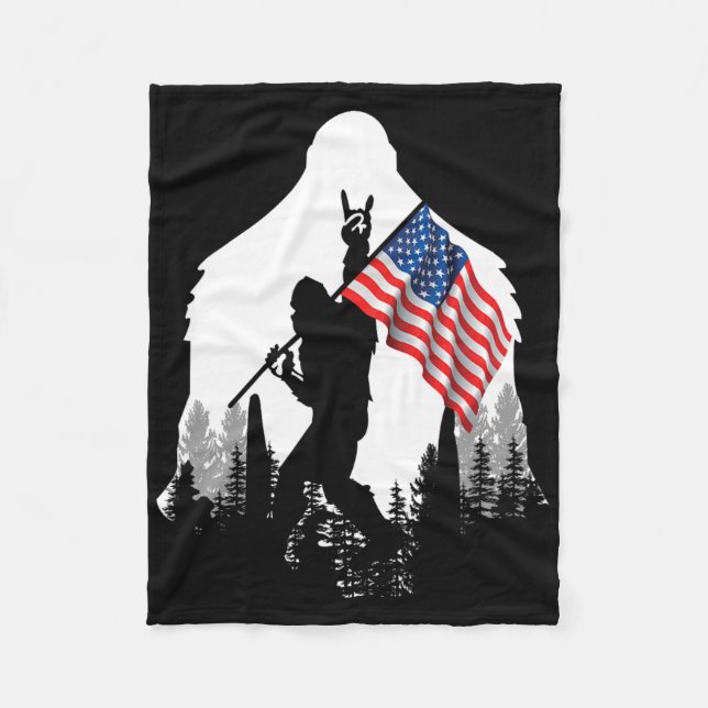 Big Foot Shirt - Bigfoot Sasquatch American Flag P Fleece Blanket (Front)