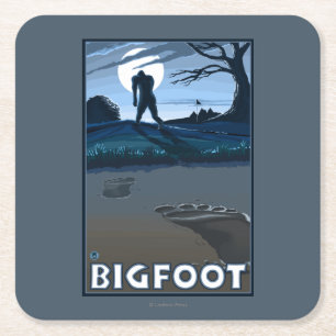 Big Foot walking through Golf Course Square Paper Coaster