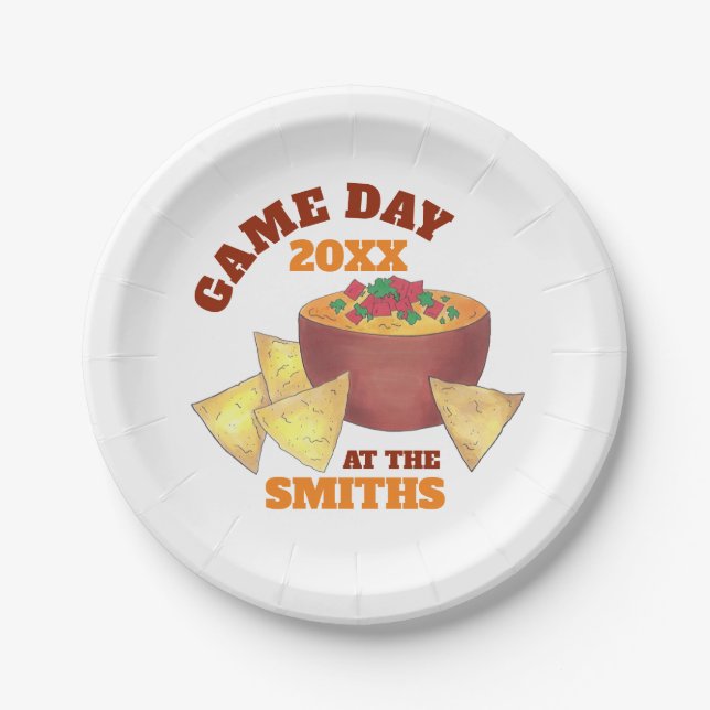 Big Football Game Tailgate Party Chips Cheese Dip Paper Plate (Front)