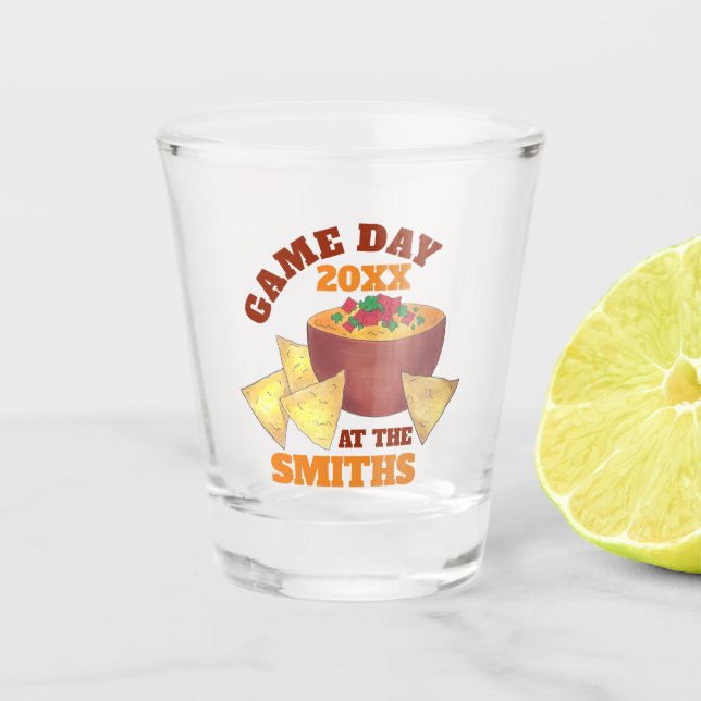 Big Football Game Tailgate Party Chips Cheese Dip Shot Glass (Front)