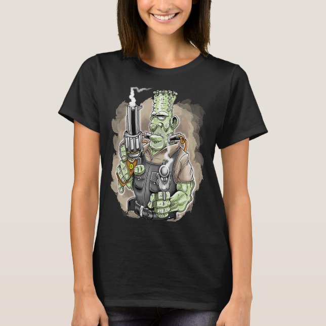 Big Frankie Big Calibre Gun 50s Culture Biker T-Shirt (Front)