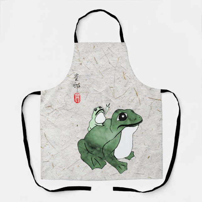 Big Frog Little Japanese Frog Toad 19th Century  Apron (Front)