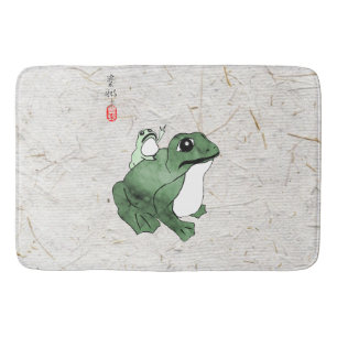 Big Frog Little Japanese Frog Toad 19th Century  Bath Mat