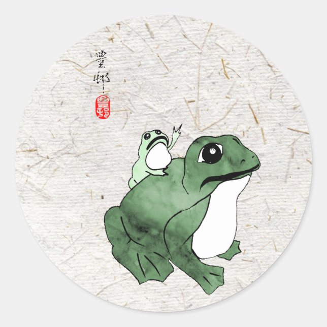 Big Frog Little Japanese Frog Toad 19th Century  Classic Round Sticker (Front)
