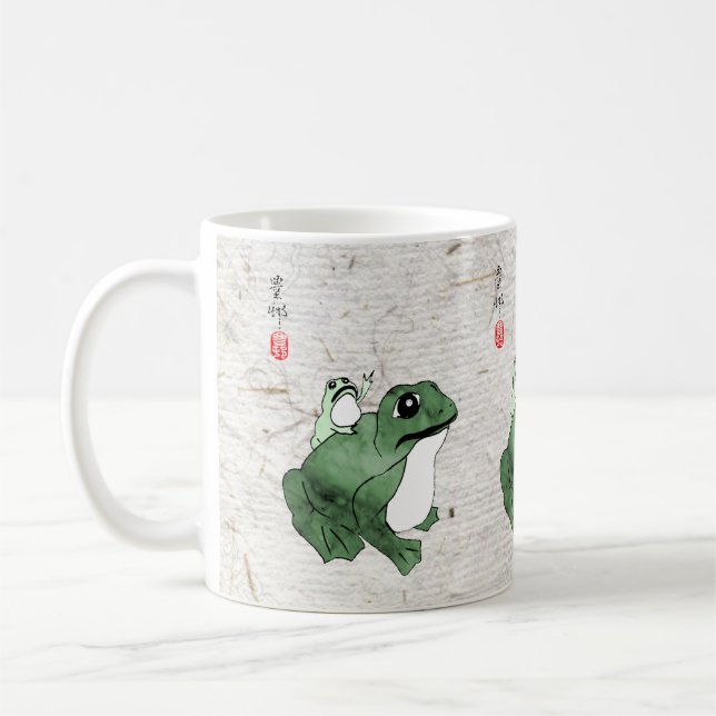 Big Frog Little Japanese Frog Toad 19th Century  Coffee Mug (Left)