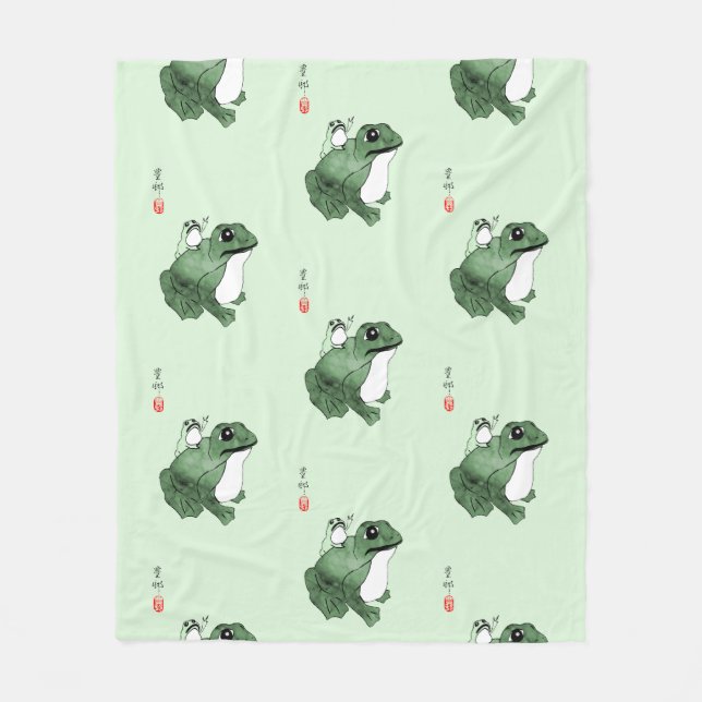 Big Frog Little Japanese Frog Toad 19th Century  Fleece Blanket (Front)
