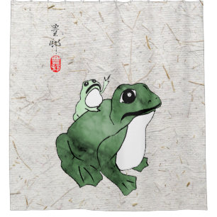 Big Frog Little Japanese Frog Toad 19th Century Shower Curtain