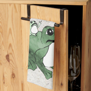 Big Frog Little Japanese Frog Toad 19th Century  Tea Towel