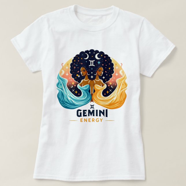Big Gemini Energy Afro Birthday T-Shirt (Design Front)
