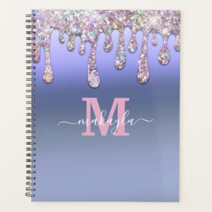 Big Glitter Drips Foil Design Monogram Name Planner