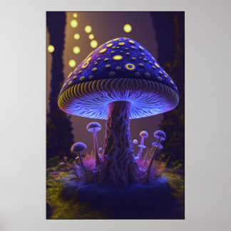 Big Glowy Mushroom - Indigo & Yellow Poster