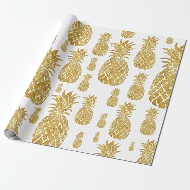 big golden pineapples pattern wrapping paper (Unrolled)