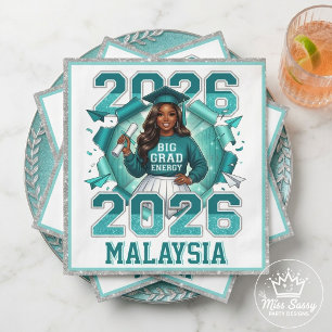 Big Grad Energy 2026 Black Girl Teal Silver Napkin
