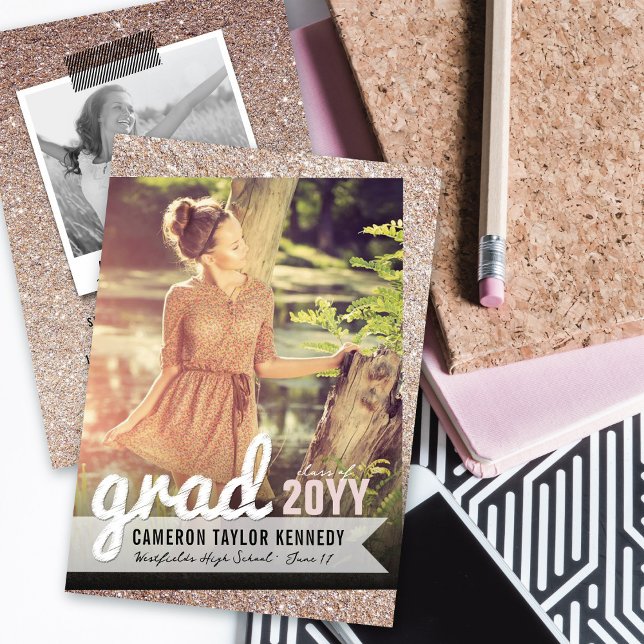 Big Grad Scribbles Bronze Glitter Graduation Party Invitation (Creator Uploaded)