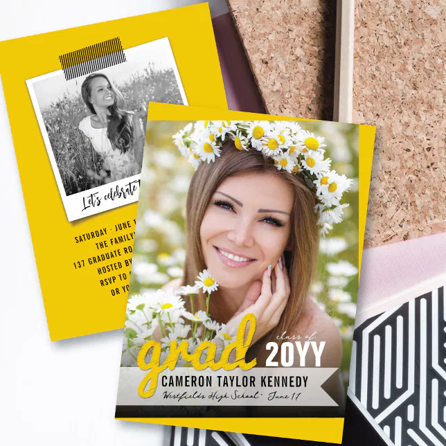 Big Grad Scribbles Photo Modern Graduation Party Invitation | Zazzle