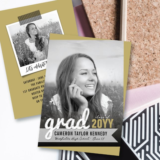 Big Grad Scribbles Photo Modern Graduation Party Invitation (Creator Uploaded)