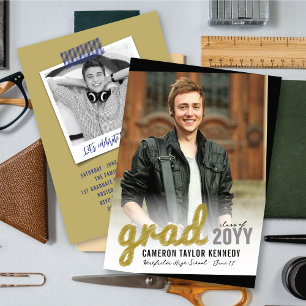 Big Grad Scribbles Photo Modern Graduation Party Invitation