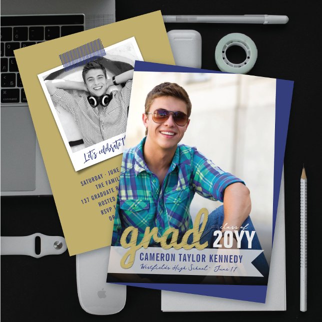 Big Grad Scribbles Photo Modern Graduation Party Invitation (Creator Uploaded)