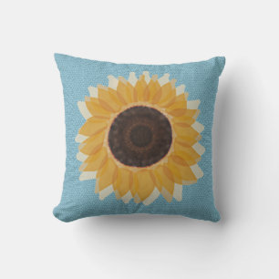 Big Graphic Sunflower Blue Hexagon Pattern Cushion