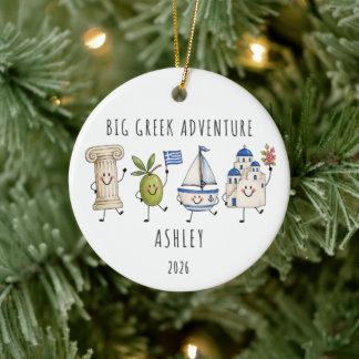 Big Greek Adventure Personalised Travel Ceramic Tree Decoration