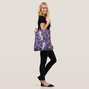 Big green and white leaves pattern tote bag
