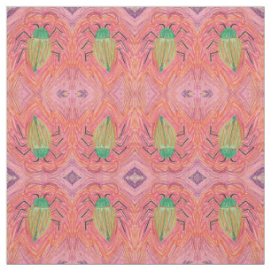Big Green Beetle Bug on Red Stripe Fabric