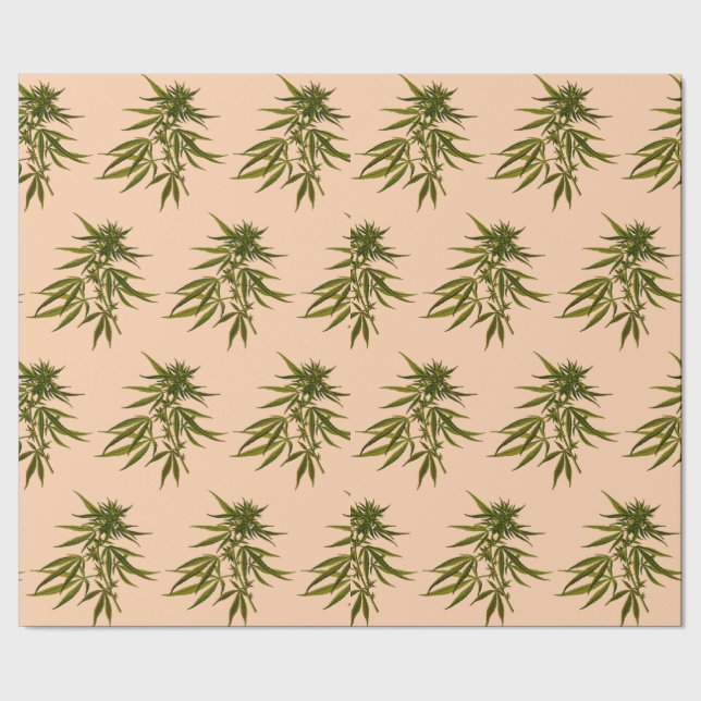 Big Green Buds on Butternut Beige Personalised Wrapping Paper (Seam)