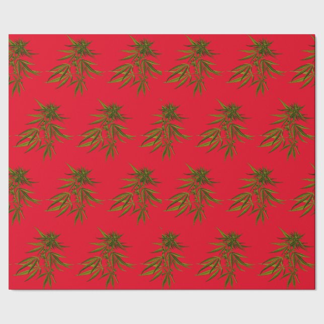 Big Green Buds on Red Personalised Wrapping Paper (Seam)