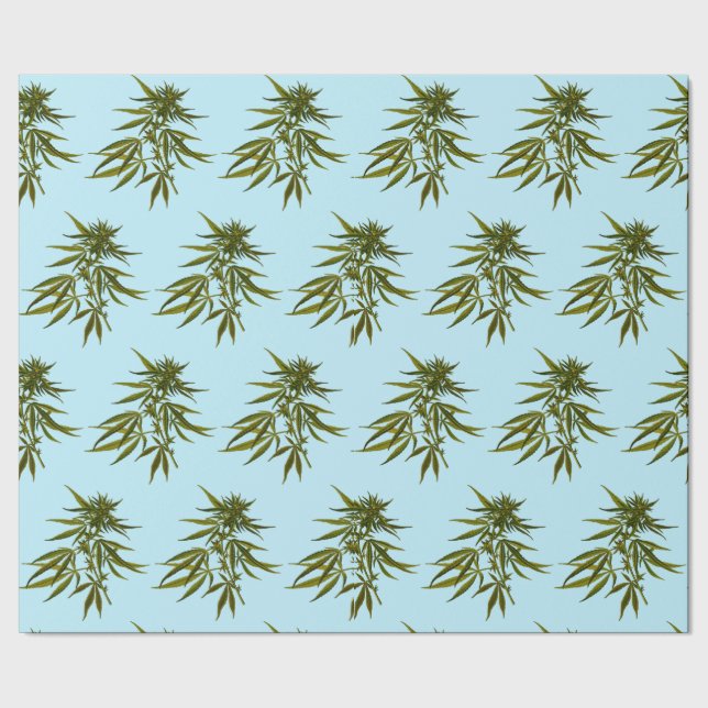 Big Green Buds on Sky Blue Background Wrapping Paper (Seam)