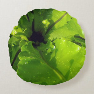 Big Green Fern Leaves, Round Cushion