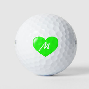 Big Green Heart Monogram Template Golf Balls