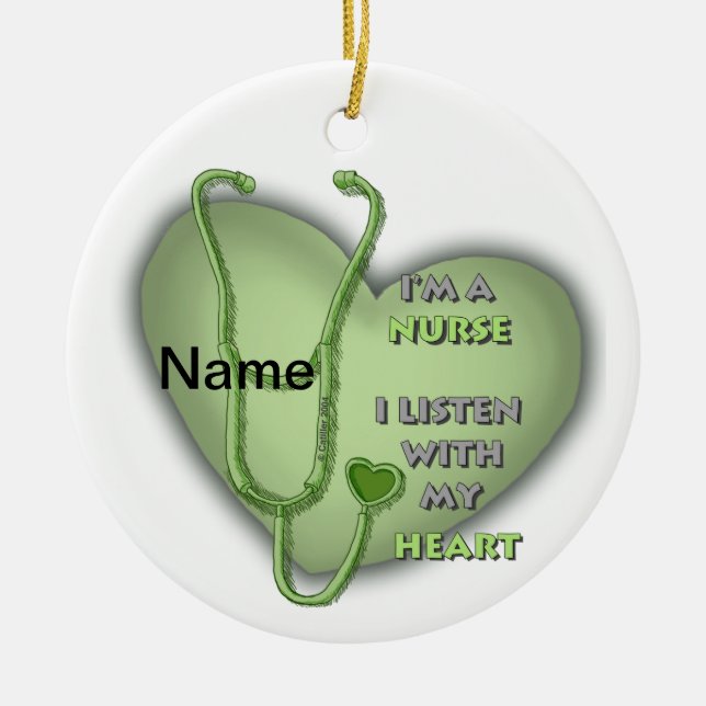 Big green heart nurse  ceramic tree decoration (Front)