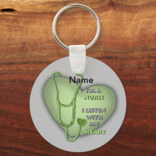 Big green heart nurse  key ring