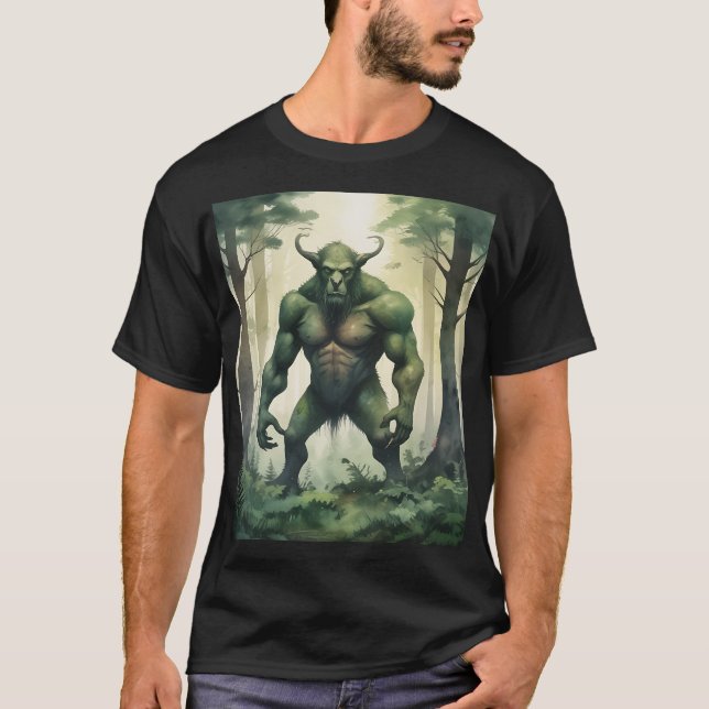 big green ogre in forest, monster character T-Shirt (Front)