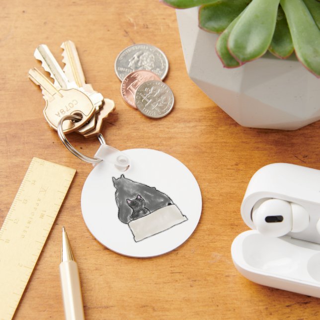 Big Grey Cat Small Black Cat Box Art Key Ring (Desk)