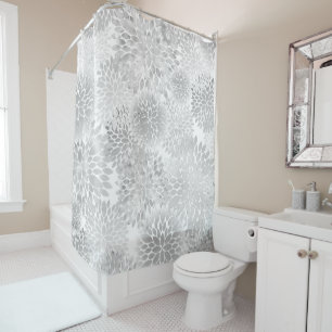 big grey dahlias pattern shower curtain