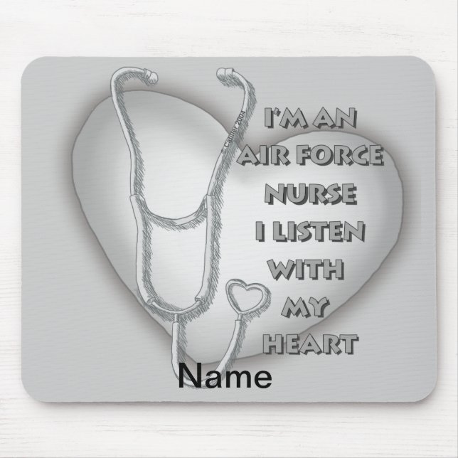 Big Grey Heart Air Force Nurse Mouse Mat (Front)