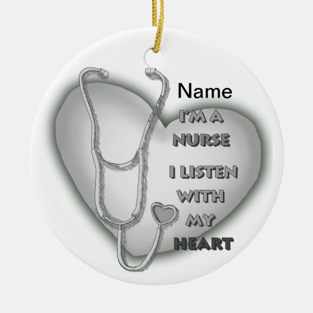 Big grey heart nurse  ceramic tree decoration (Front)