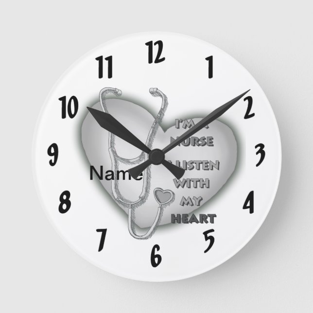 Big grey heart nurse  round clock (Front)