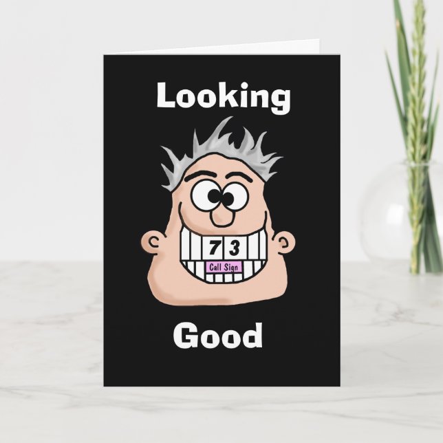 Big Grinning Ham Radio Operator 73 Birthday Card (Front)