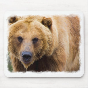 Big Grizzly Bear White Border Mouse Mat