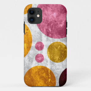 Big Grunge Retro Polka Dots   Pink Yellow Brown iPhone 11 Case